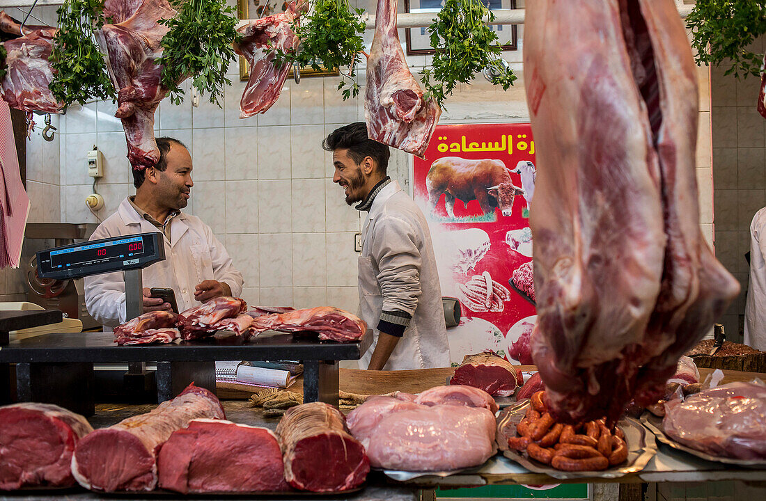 Butcher shop, Central market, medina, Rabat. Morocco