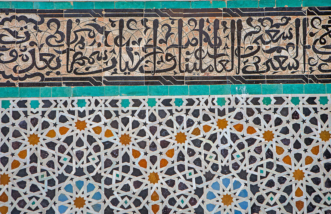 Detail, tiled, Medersa or Madrasa Bou Inania, Fez el Bali, Fez, Morocco