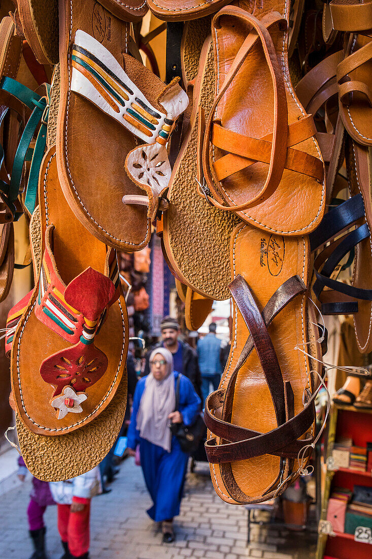 Geschäft für Sandalen, Medina, Fez. Marokko