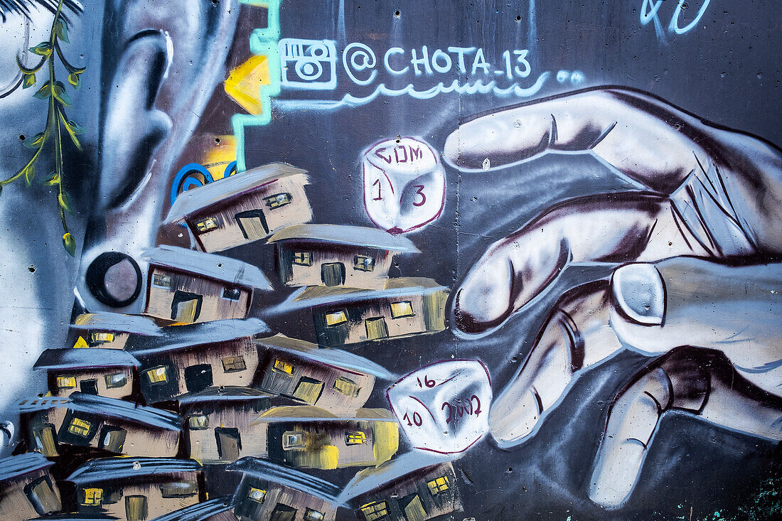 Operation Orion" von Chota, Straßenkunst, Wandmalerei, Graffiti, Comuna 13, Medellín, Kolumbien