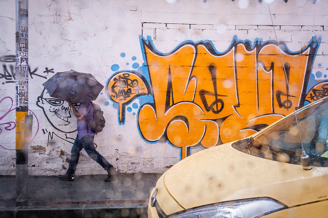 Straßenkunst, Wandmalerei, Graffiti, in der Carrera 46, Medellín, Kolumbien