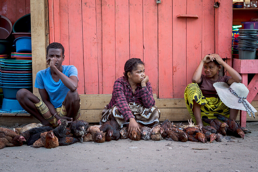 Hühnerverkäufer, Markt, Morondava, Madagaskar