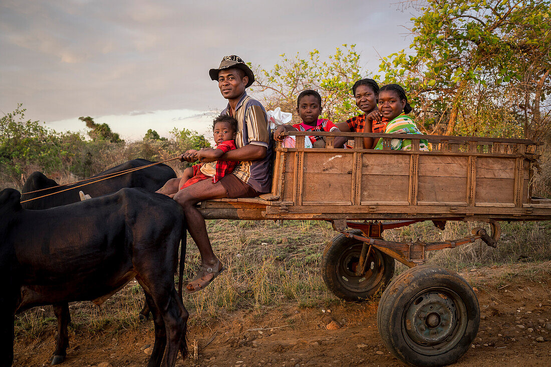 Portrait of malagasy farmer family, surroundings of Manja village, Madagascar