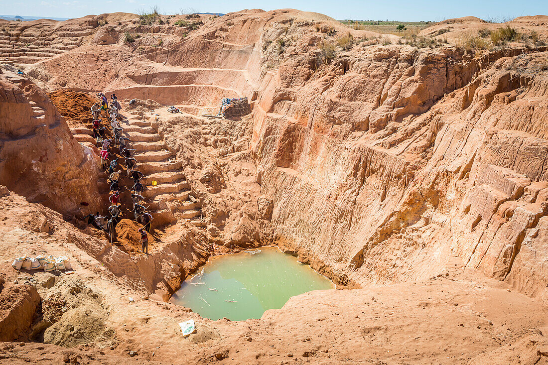 laborers digging for sapphires in the mines of Ilakaka in Madagascar