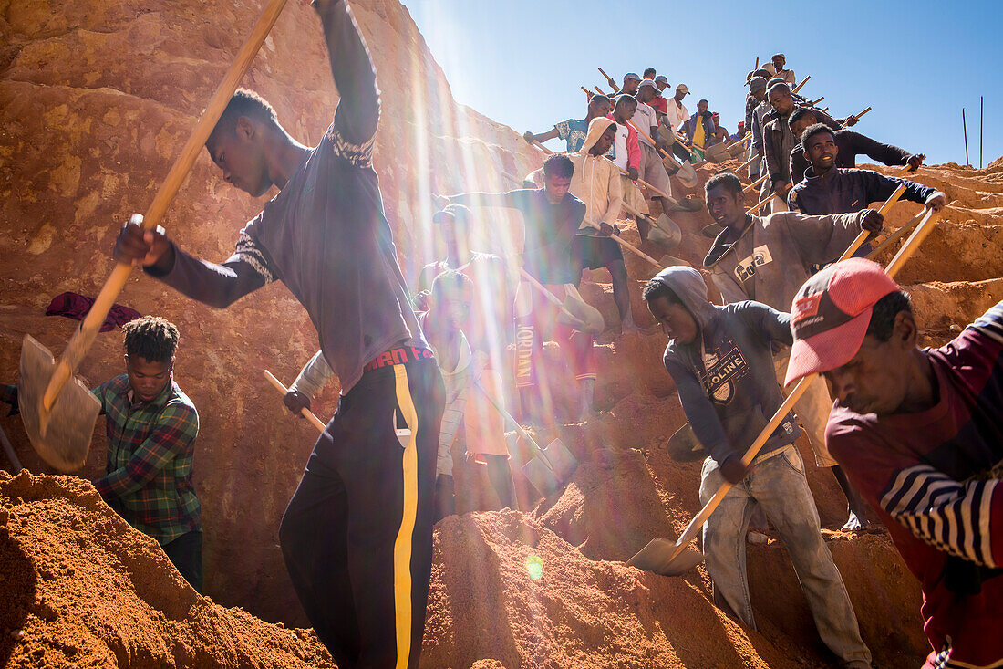 laborers digging for sapphires in the mines of Ilakaka in Madagascar