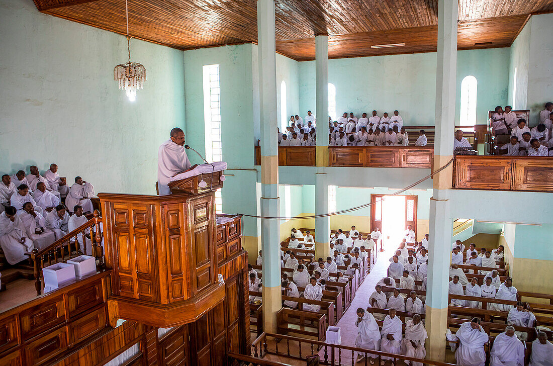 Followers of the Christian sect of Fifohazana, sunday mass, Soatanana village, Madagascar