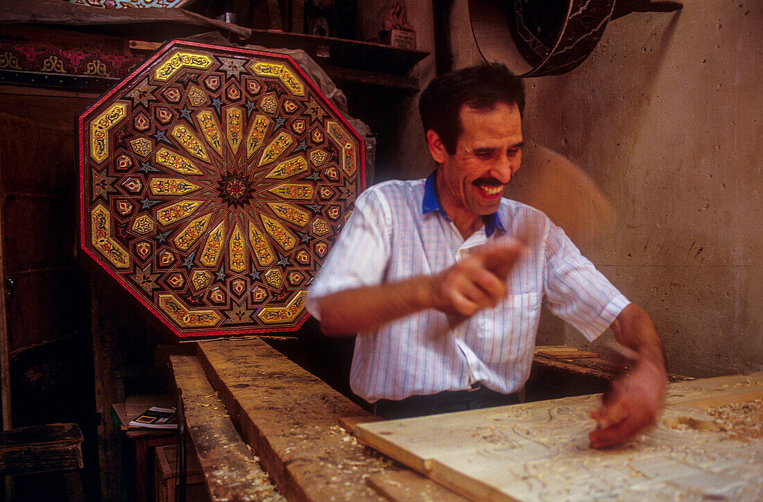 Carpenter,in Nejjarim square, Medina, UNESCO World Heritage Site, Fez, Morocco, Africa.