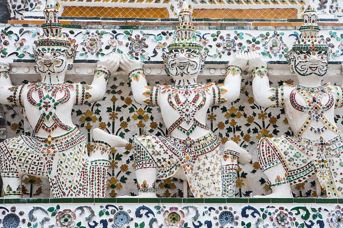 Detail, ornamentation,sculpture, statue, decoration, in Wat Arun (Temple of Dawn), Bangkok, Thailand