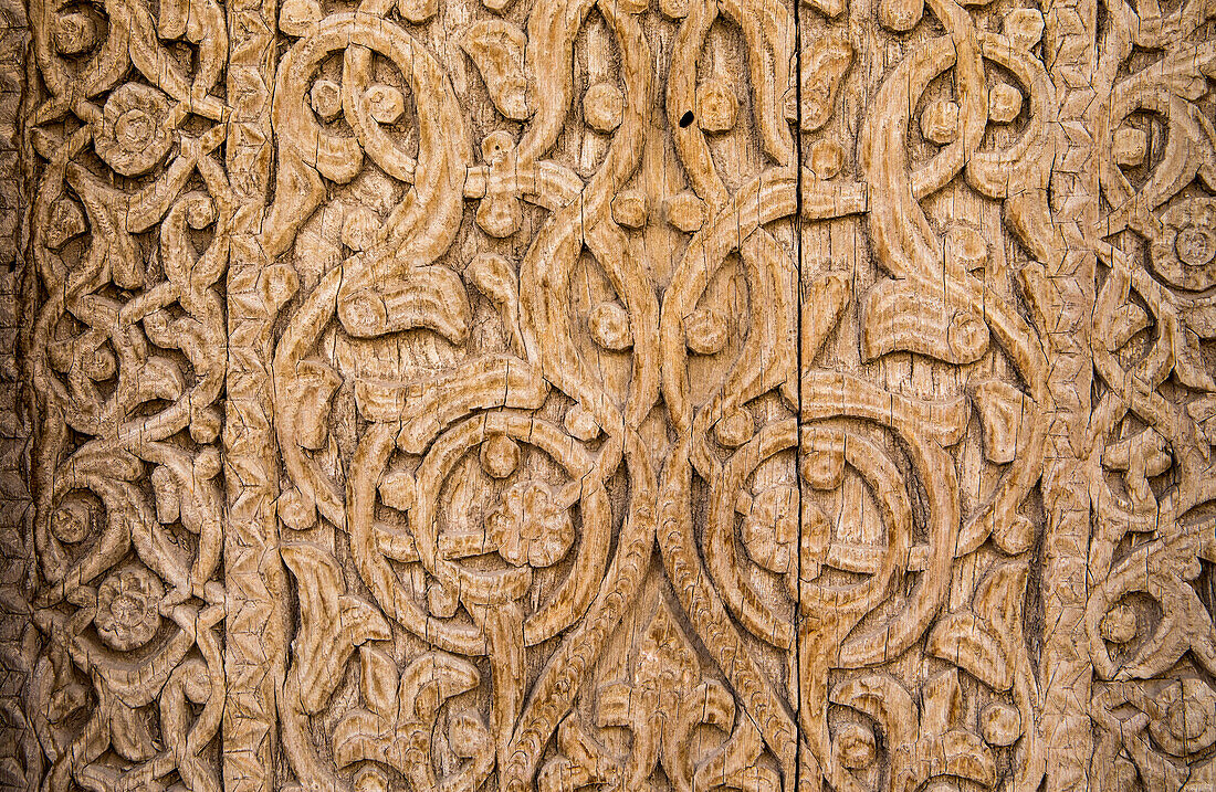 Detail of a wood door, in Ichon-Qala or old city, Khiva, Uzbekistan