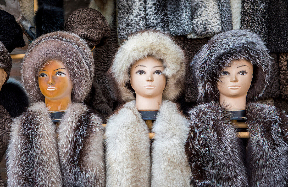 Fur hats for sale, Khiva, Uzbekistan