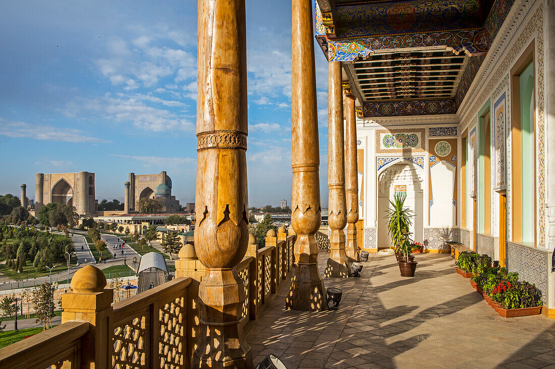 Hazrat-Hizr mosque, in background at left Bibi-Khanym Mosque Samarkand, Uzbekistan