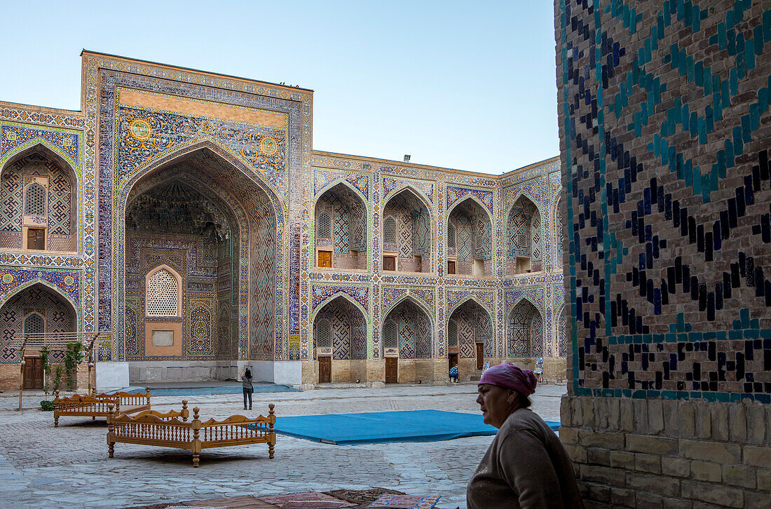 Courtyard of Sher Dor Medressa, Registan, Samarkand, Uzbekistan