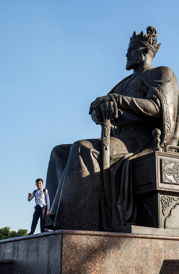 Statue of Amir Timur, also known as Temur and Tamerlane, in Bulvar Universitet, Samarkand, Uzbekistan