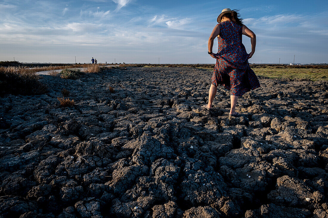 Trockenes Land bei Coria del Río, Dürre im Einzugsgebiet des Guadalquivir, Provinz Sevilla, Andalusien, Spanien