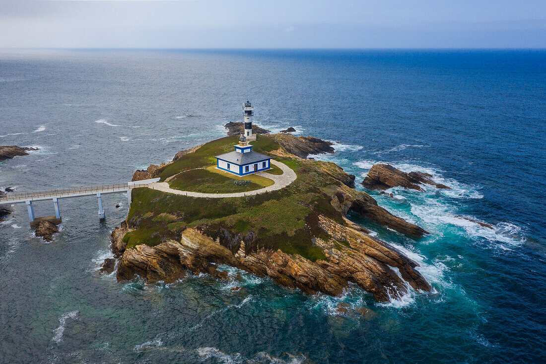 Aerial view of Faro di Illa Pancha, Lugo, Ribadeo, Galicia, Spain, Iberian Peninsula, Western Europe