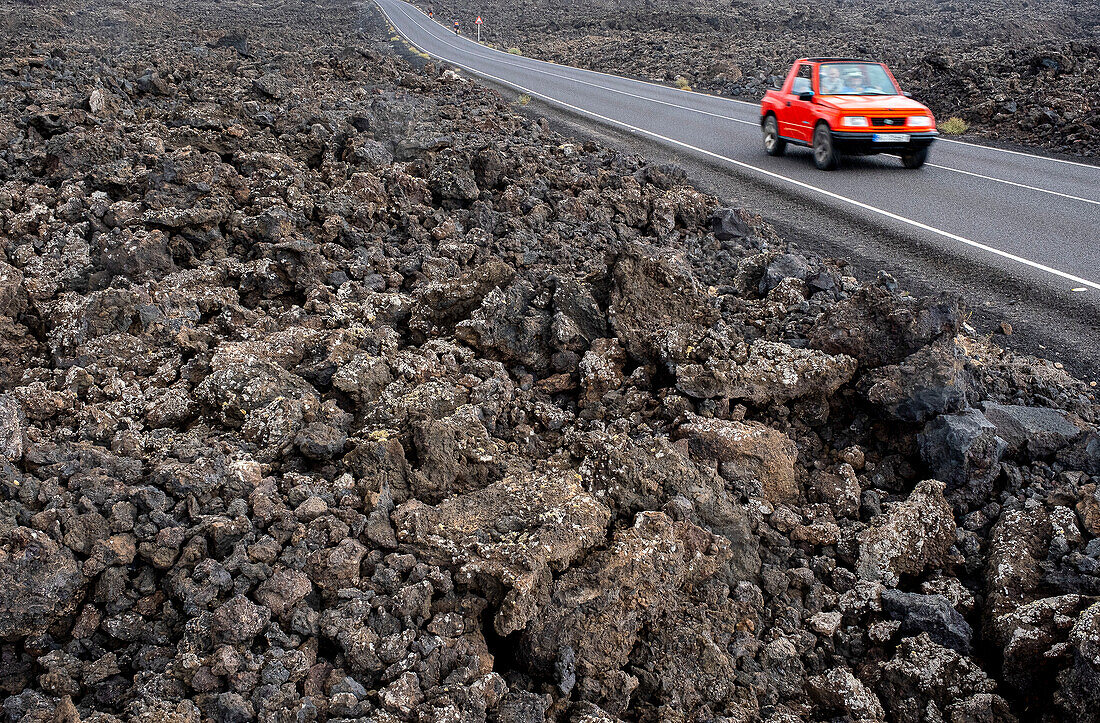A Lava flows, in Timanfaya National Park, Lanzarote, Canary Islands, Spain