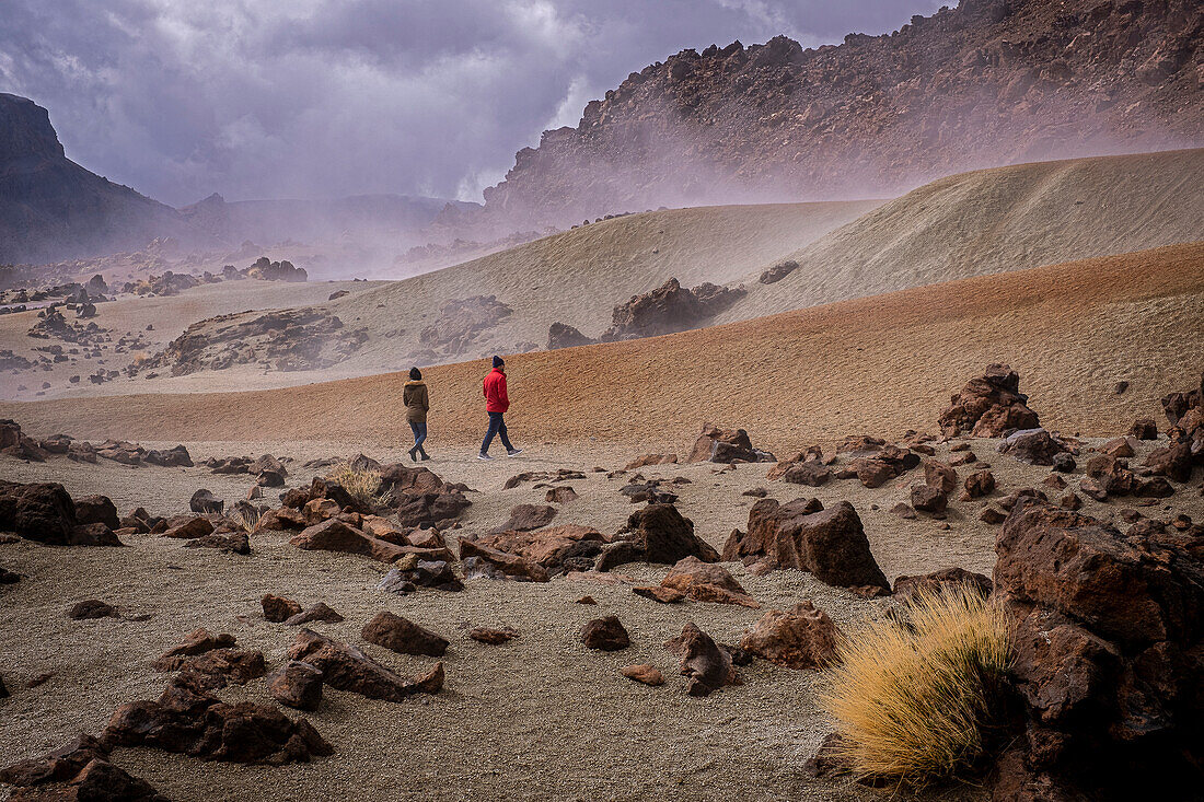 Tourists visiting Las Minas de San Jose, the mines of saint Joseph, in Teide National Park, Tenerife, Canary Islands, Spain