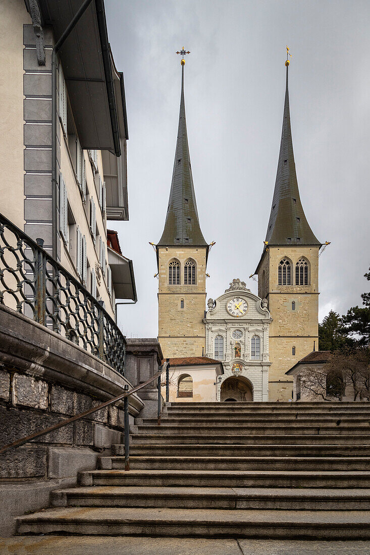 View of the Hofkirche of St. Leodegar. Lucerne, canton of Lucerne, Switzerland.