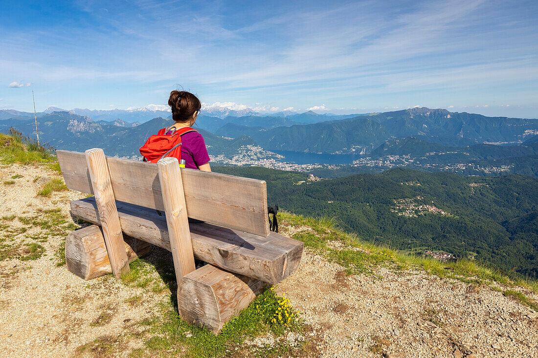 View of Lake Lugano and Canton Ticino, Switzerland, from the top of Monte Lema. Varese district, Lombardy, Italy.