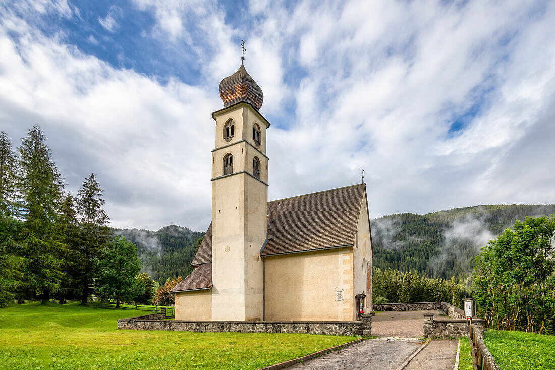 the ancient church of santa fosca, dolomites, selva di cadore, belluno, veneto, italy