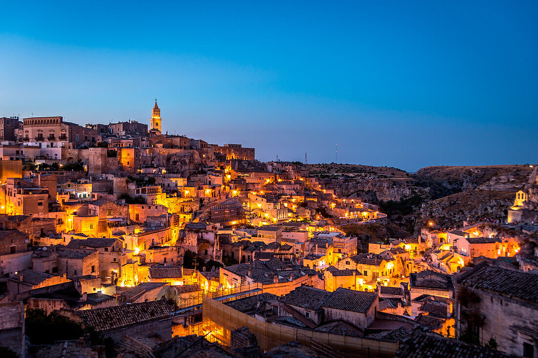 Sassi di Matera (Matera stones) at dusk, Basilicata, Italy,Europe