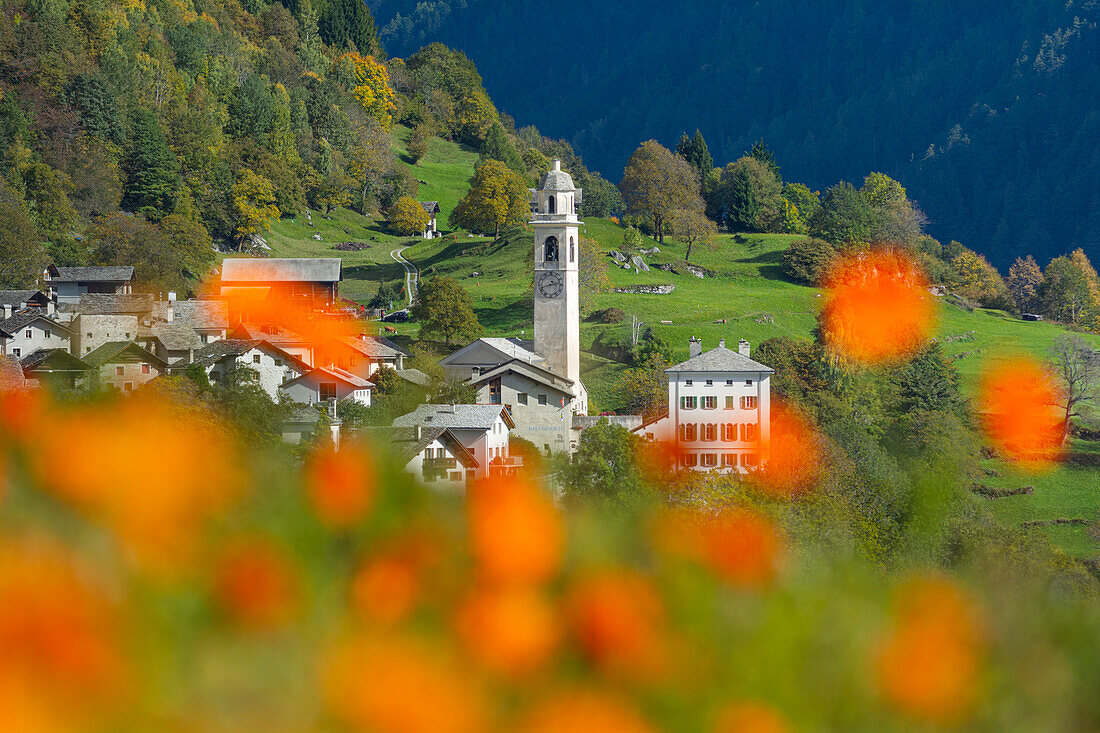Dorf Soglio im Bergeller Tal, Bezirk Maloja, Schweiz, Europa