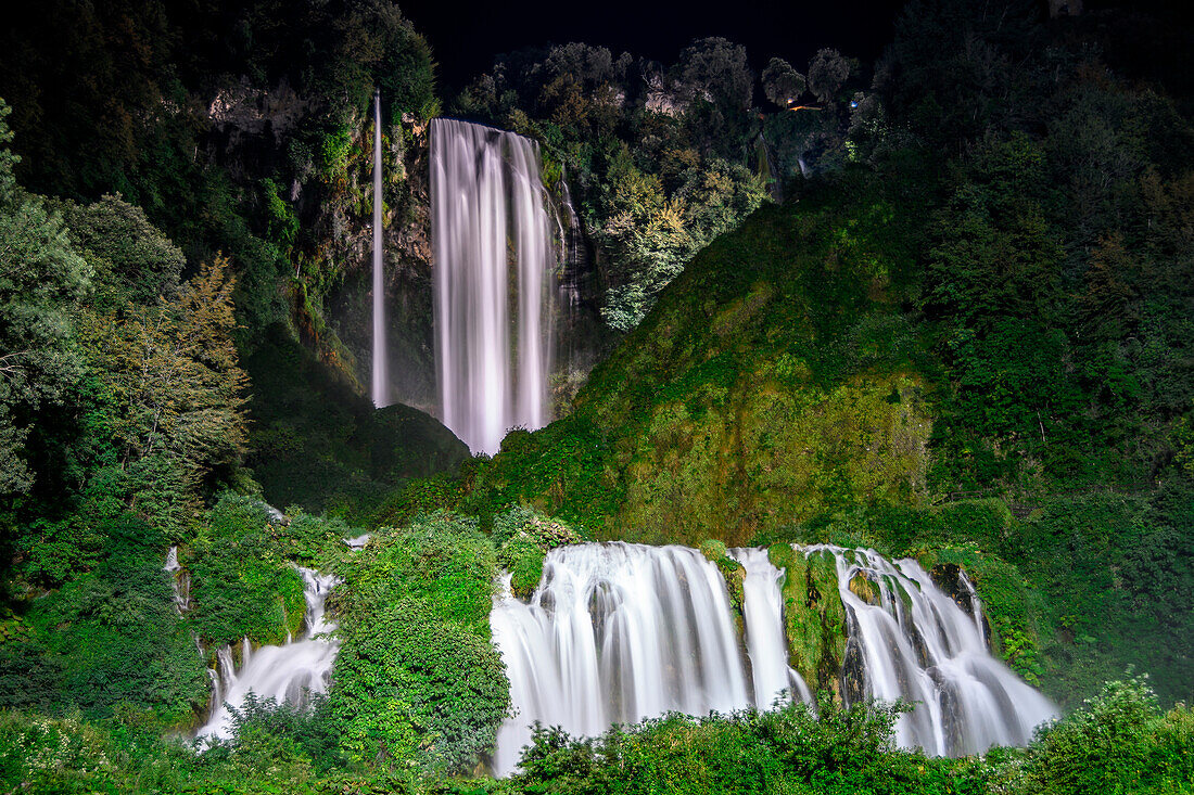Marmore Falls by night, Umbria, Italy,Europe
