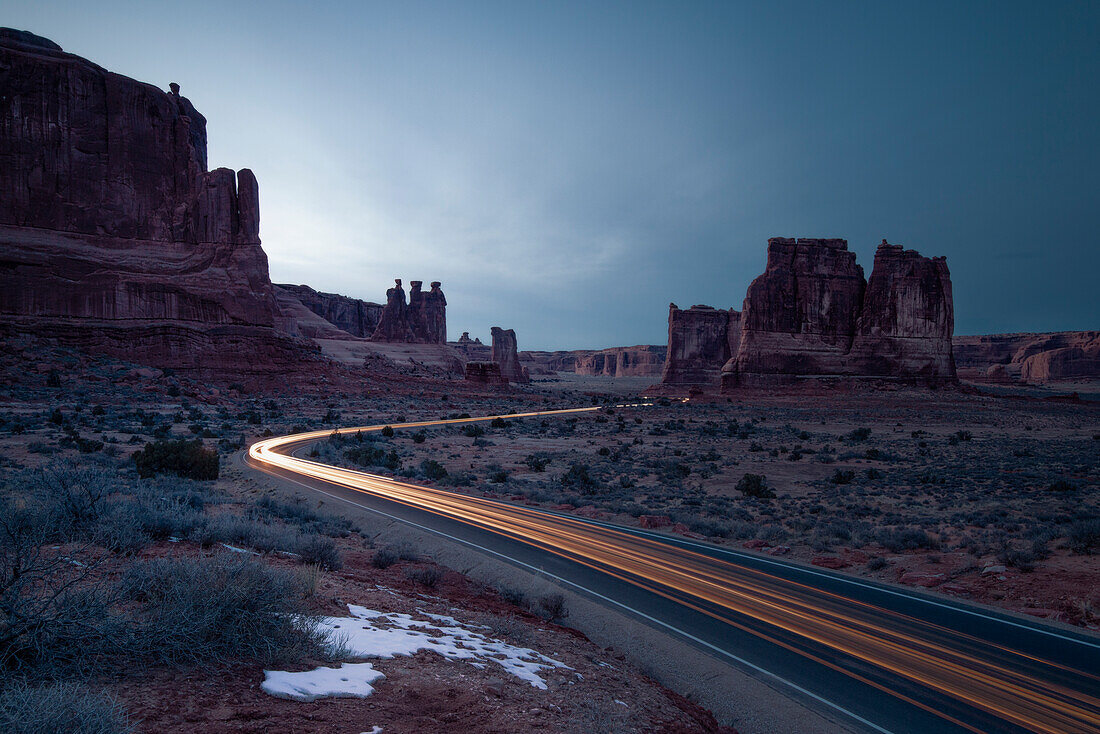 USA, Utah, Arches National Park: the night coming on the Park Drive Road