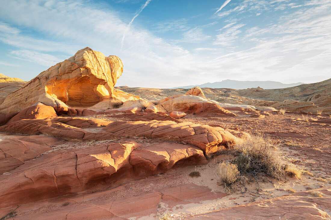 USA, Nevada, Valley of Fire State Park: eine Schlangenfelsformation in der Wüste