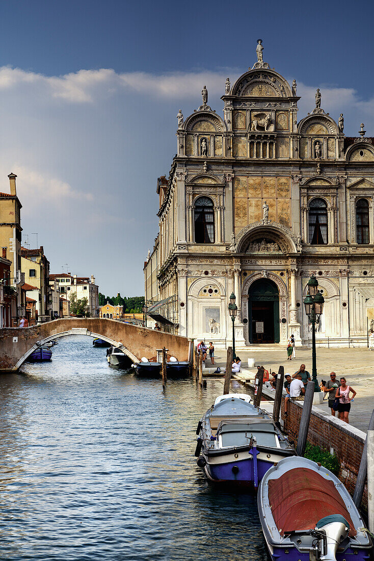 Fondamenta Dandolo, canal with horse bridge and basilica of Saints John and Paul,Veneto, Venice, Italy, Europe, south Europe