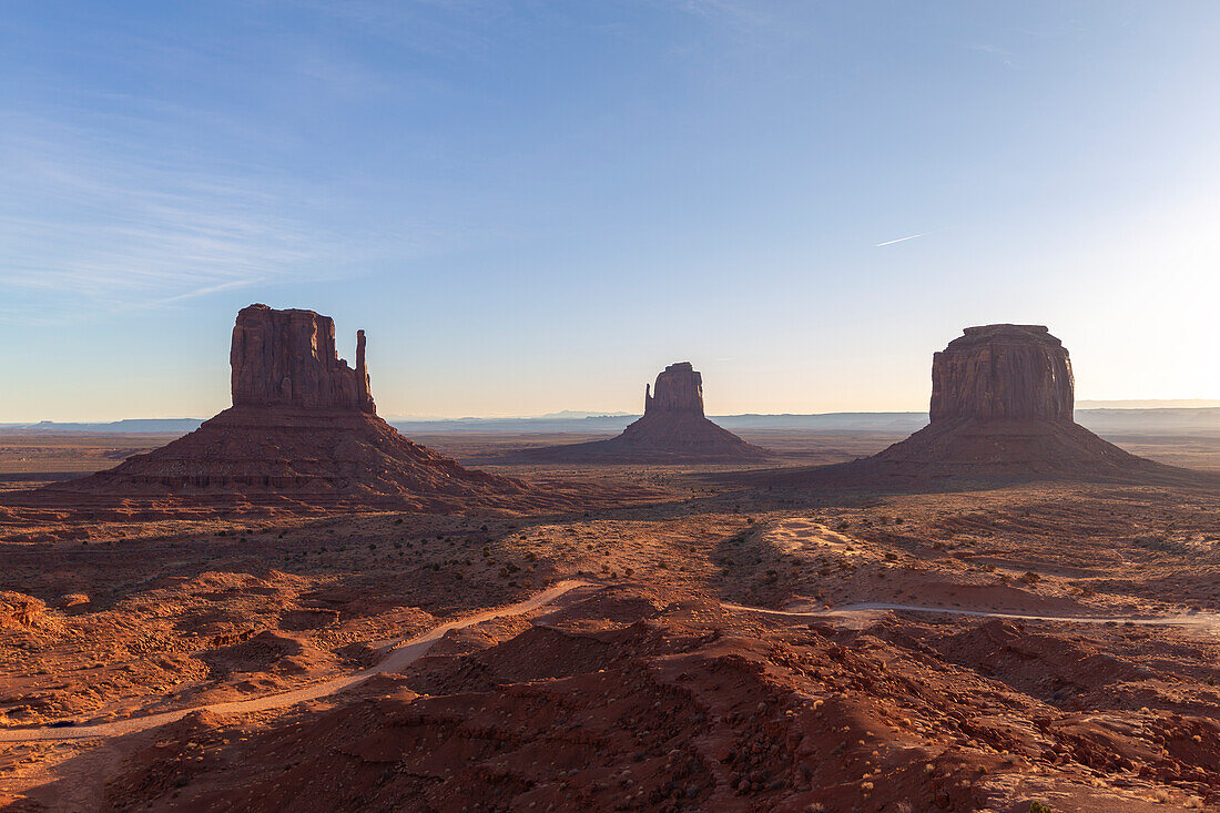 USA, Arizona, Monument Valley: classical view of the three buttes
