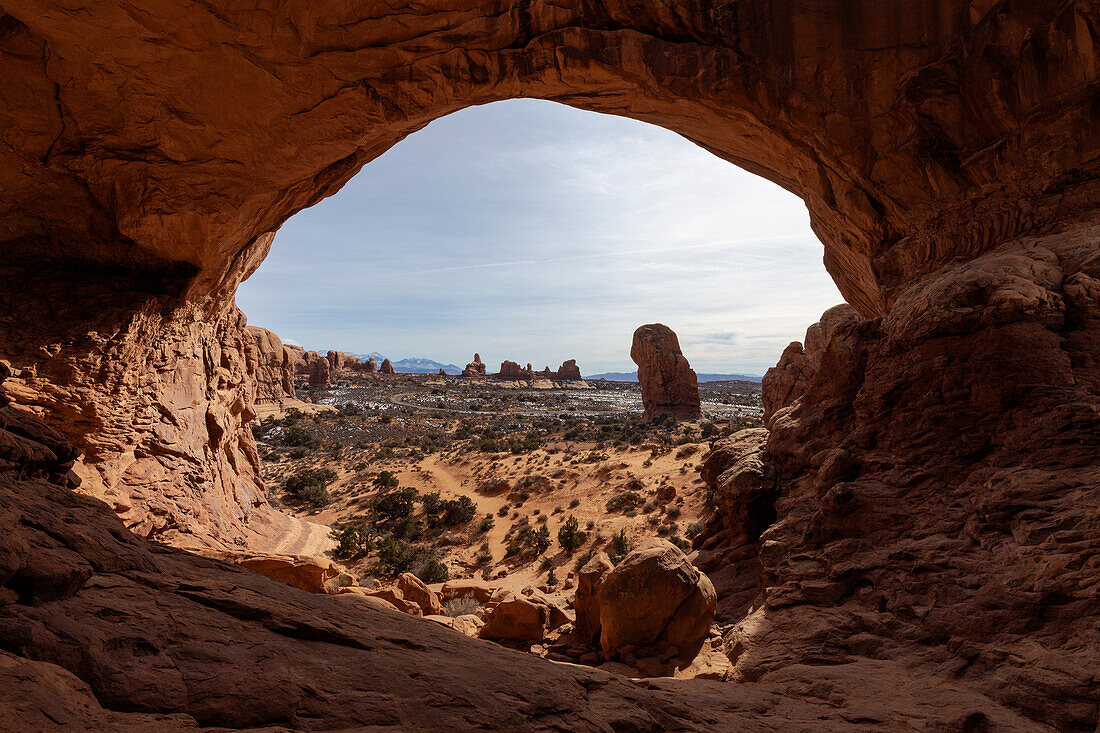 USA, Utah, Arches National Park: panorama from Double Arch's inside