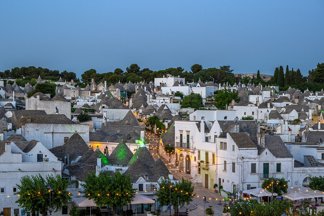 Alberobello, province of Bari, Apulia, Italy, Europe. The typical Trulli huts at dawn