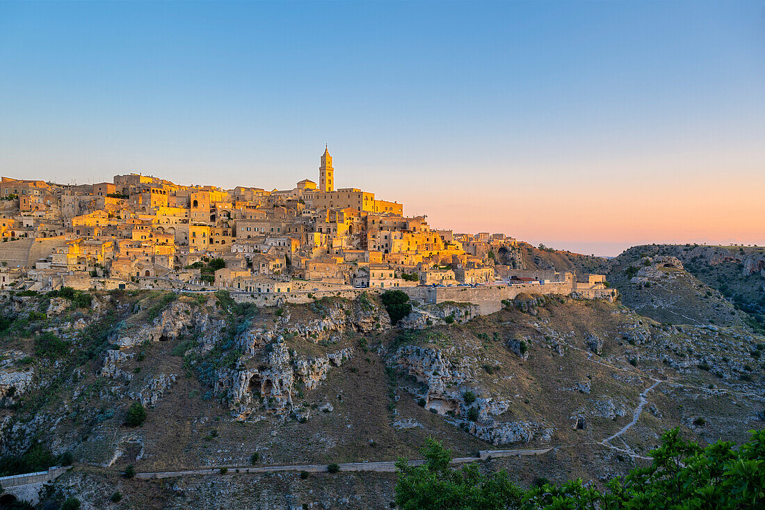 Matera, Basilikata, Italien, Europa. Sonnenaufgang in Matera