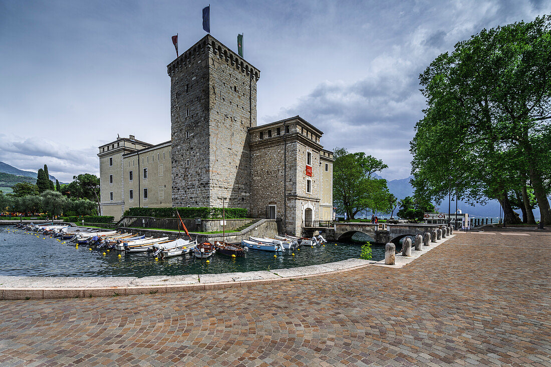 Cesare Battisti square, with castle of Riva del Garda (Museum of Alto Garda M.A.G.) Riva del Garda, Trentino alto adige, province of Trento, north Italy, south Europe