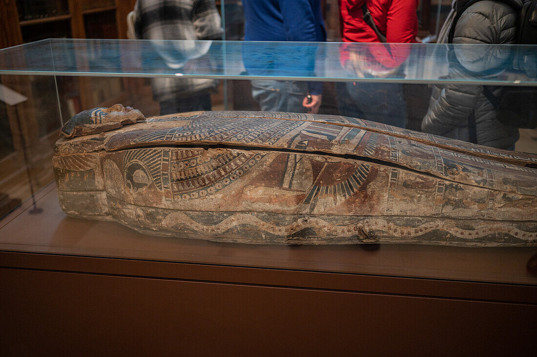 Egyptian coffin at The Carmo Archaeological Museum (MAC), located in Carmo Convent, Lisbon, Portugal