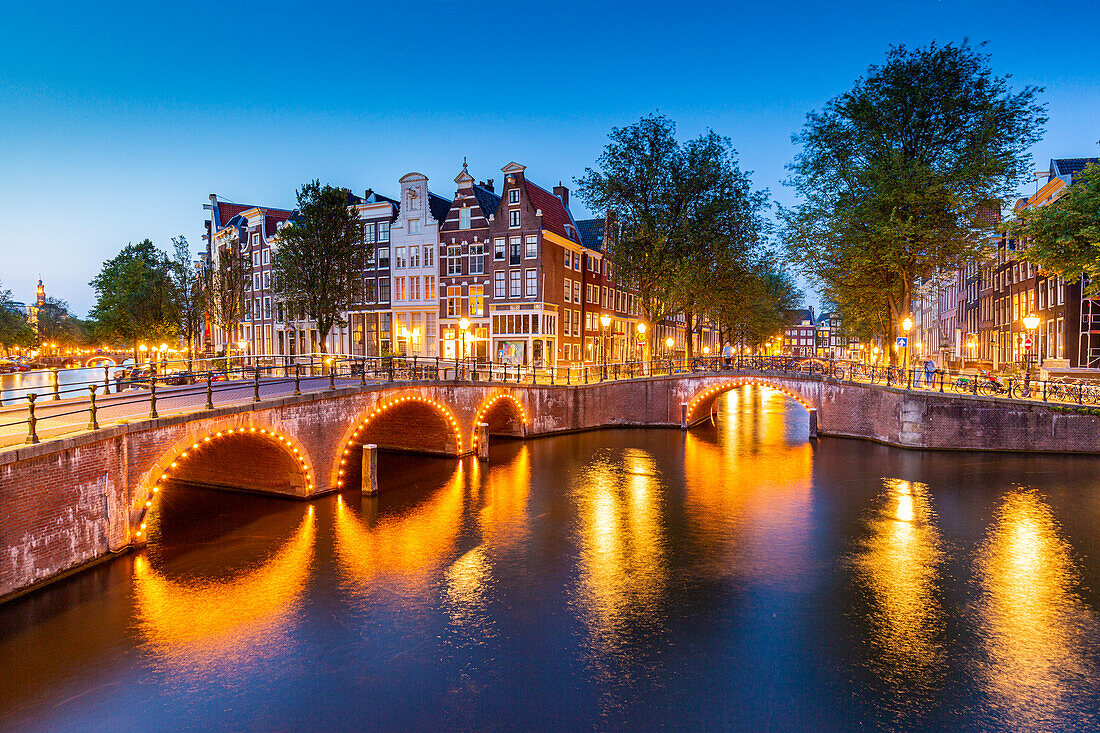 Keizersgracht canal at dusk, Amsterdam, North Holland, Netherlands