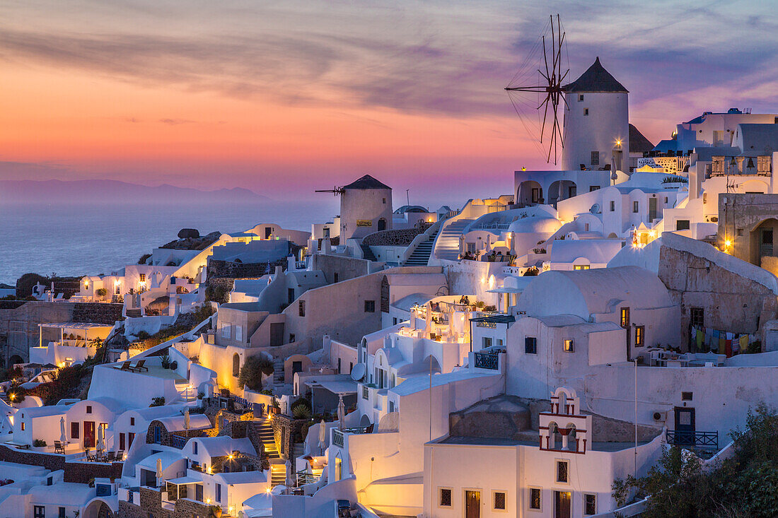 Sunset at the village of Oia in Santorini, Cyclades Islands, Greece