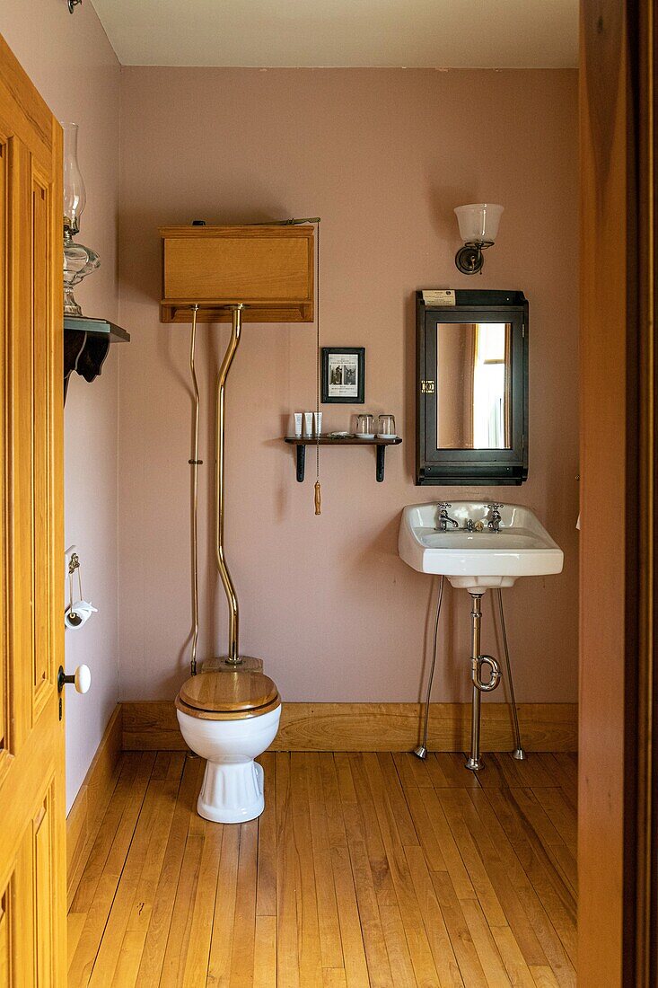 Bathroom in a room in the chateau albert hotel built in  1907, historic acadian village, bertrand, new brunswick, canada, north america