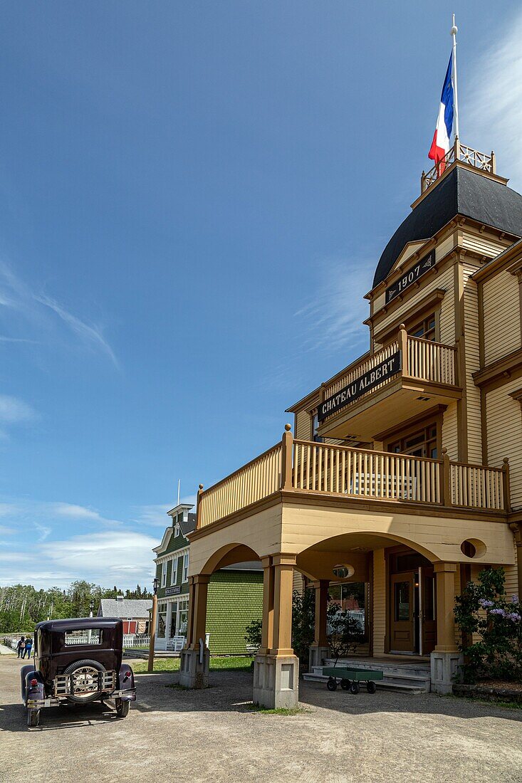 Facade of the chateau albert hotel built in  1907, historic acadian village, bertrand, new brunswick, canada, north america