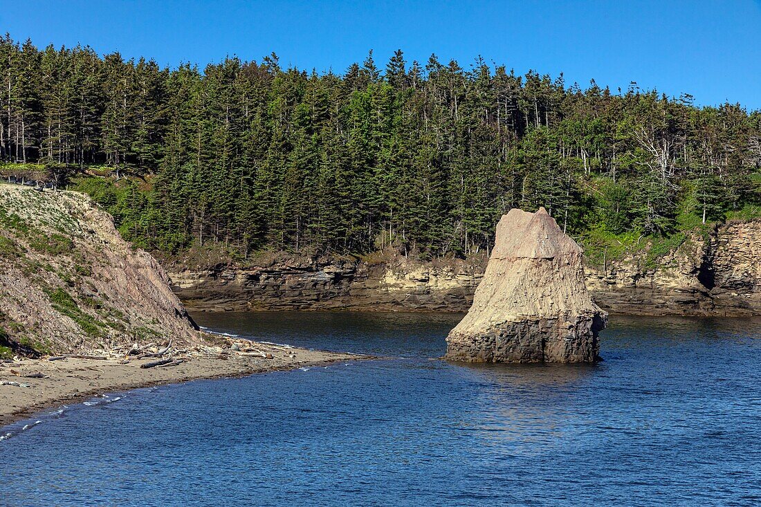 The beach and rock of bird island, pokeshaw, new brunswick, canada, north america