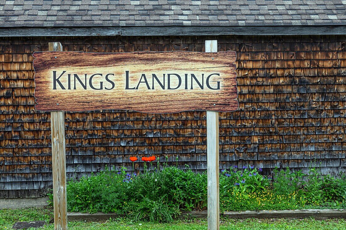 Eingang zu Kings Landing, historisches anglophones Dorf, prince william parish, fredericton, new brunswick, kanada, nordamerika