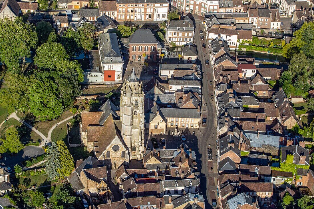 Town of rugles with its 14th century saint-germain church, eure, normandy, france