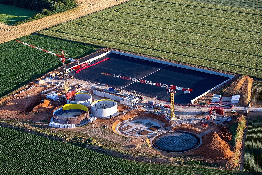 Construction site of a methanization station for producing biogas from organic matter, breteuil, eure, normandy, france