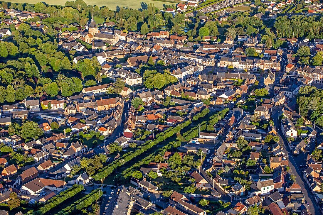 Aerial view of the town of breteuil, eure, normandy, france