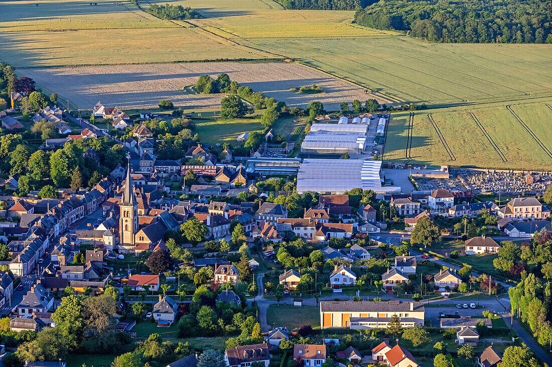 Aerial view of the village of bourth, eure, normandy, france