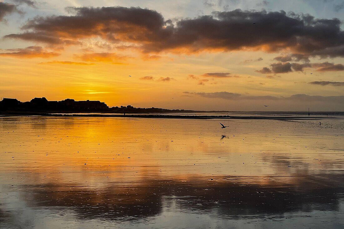 Sonnenuntergang über dem Strand von Cabourg, Calvados, Normandie, Frankreich