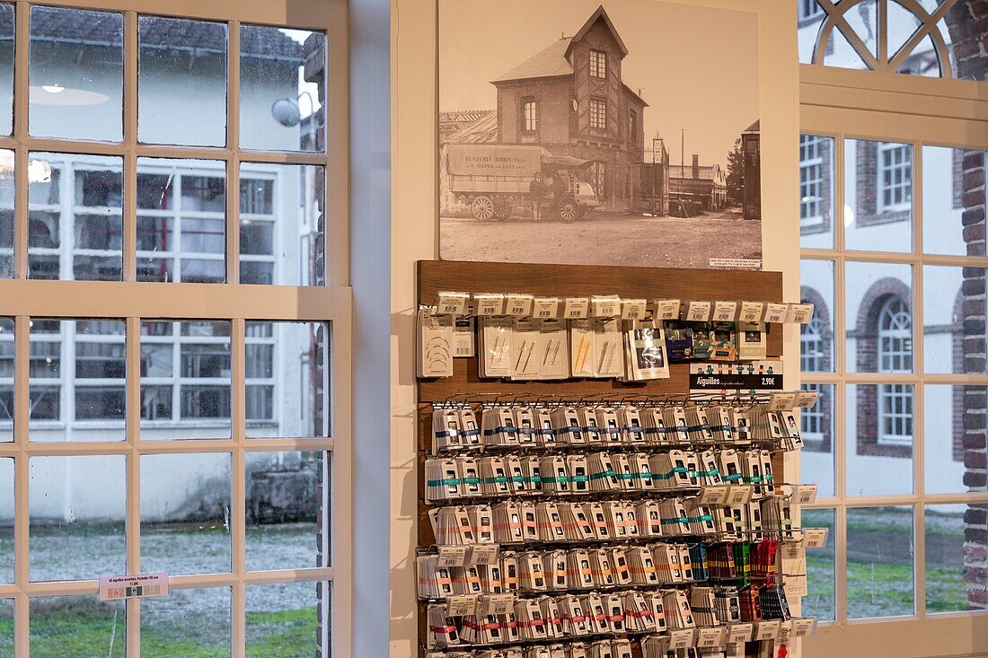 Needles in the factory shop, factory of the manufacture bohin, living conservatory of the needle and pin, saint-sulpice-sur-risle, orne (61), france