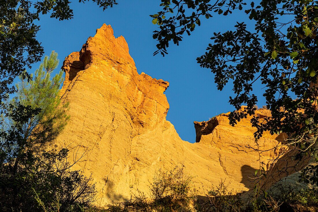 Fairy chimney, ochre quarries of the colorado provencal, regional nature park of the luberon, vaucluse, provence, france