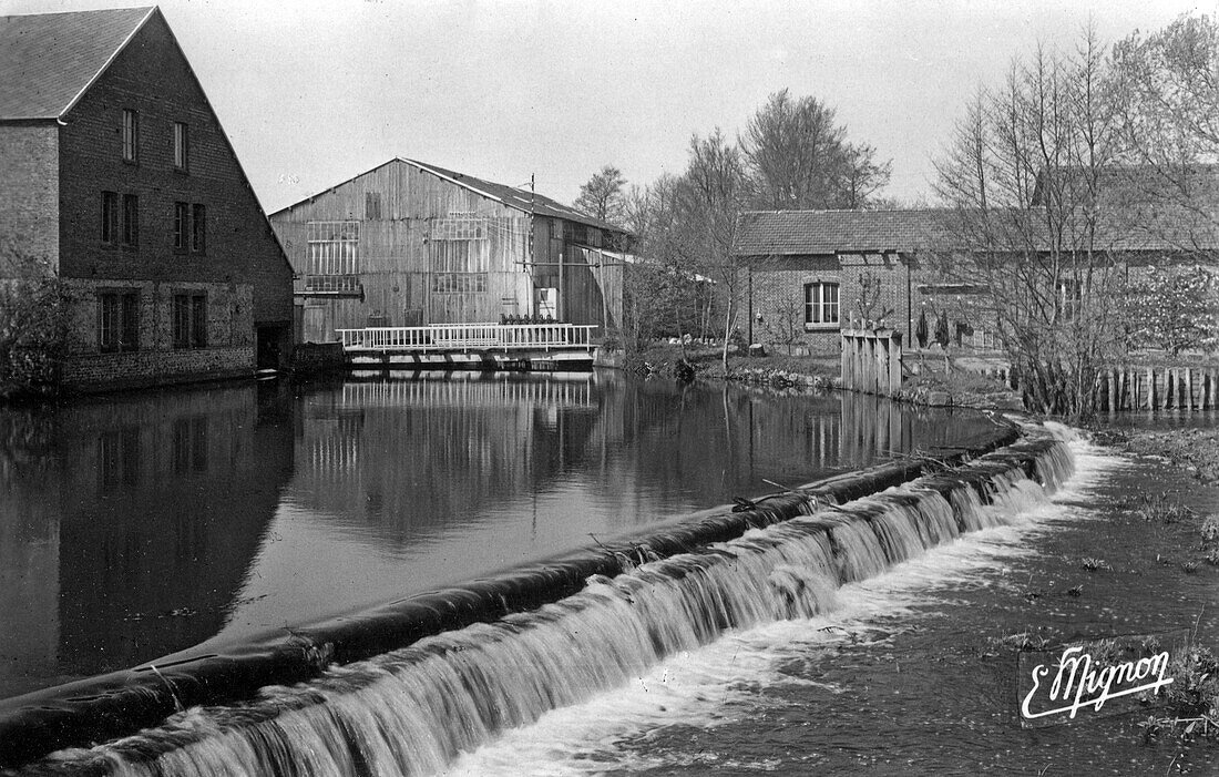 River cascade in front of the sawmill, valley of the risle, eure, normandy, france